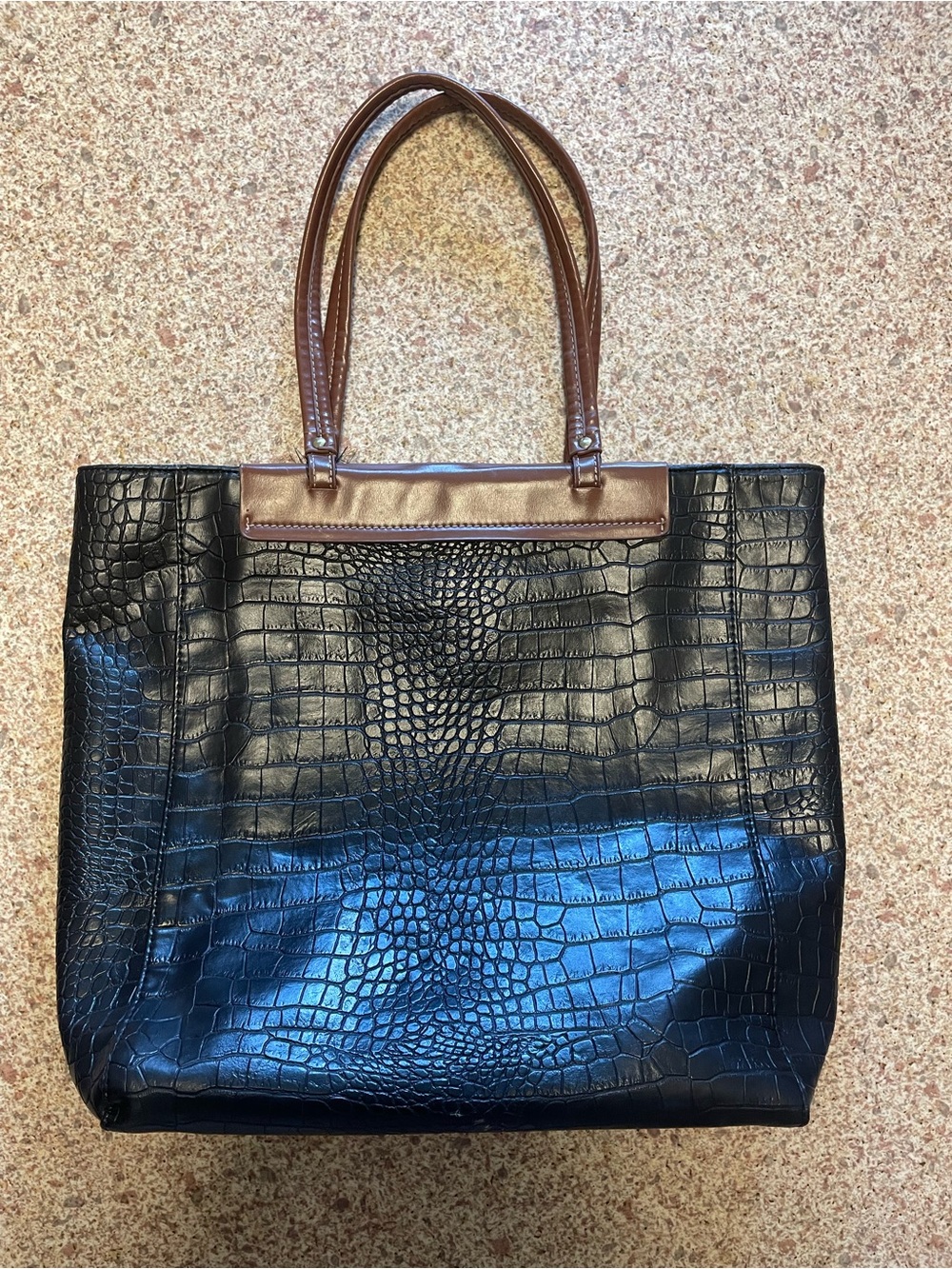 Classic Croc-Embossed Tote Bag in Black and Brown